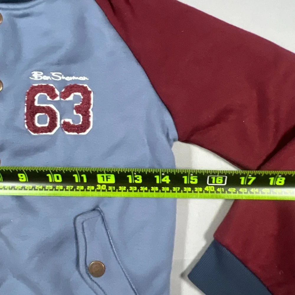 Ben Sherman 63 Logo Jacket Kids Blue Maroon Snap Front‎ Raglan Sleeve Rib Cuffs